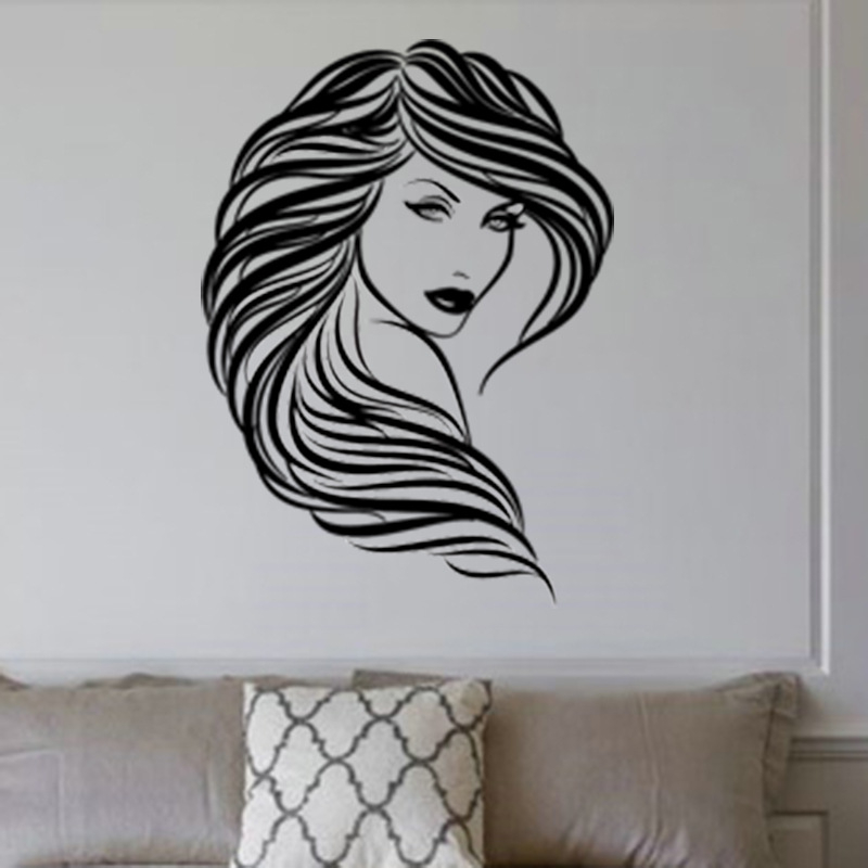 3005 Removable Vinyl Wall Stickers Home Decor Hair Beauty Salon Barbershop Sexy Girl Wall Stickers Woman Face 3D Home Decor