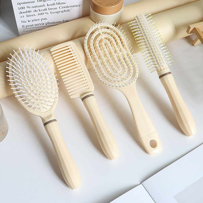 1. New Arrival Milk Yellow Hair Comb Set Soft Air Cushion Comb Cylinder Curling Brush Rib Comb Anti-static Smooth Hair Brushes Home Scalp Massage Hairdressing Tools For Women