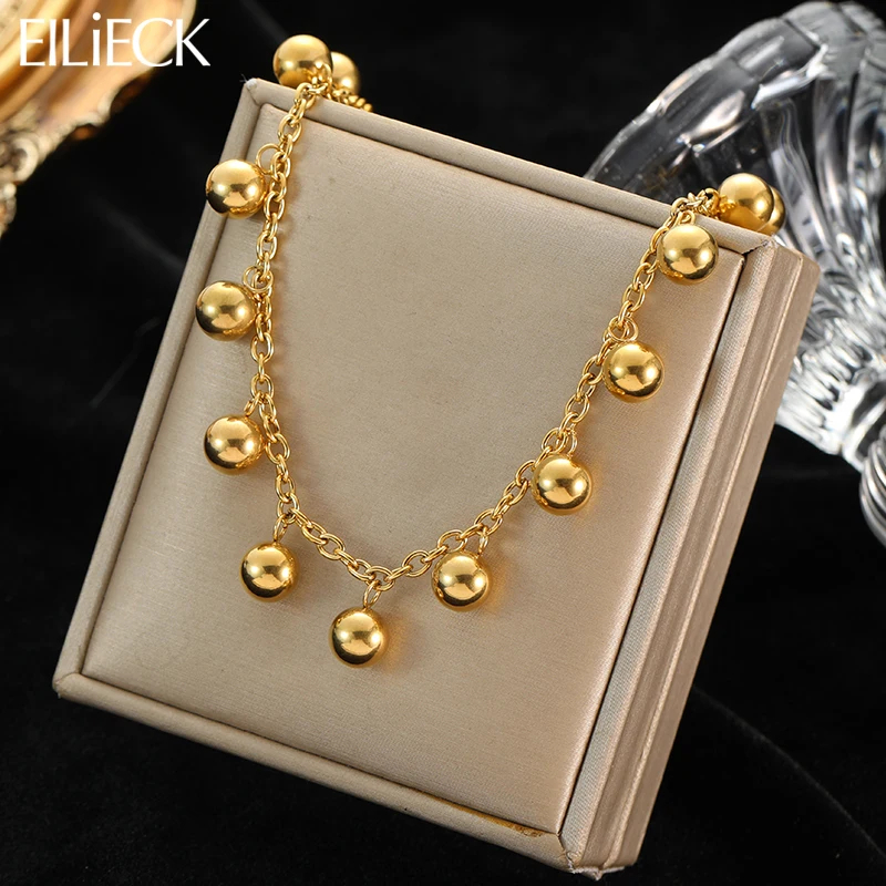 N295 Stainless Steel Gold Color Beads Ball Pendant Necklace For Women New Fashion Design Girls Choker Jewelry Party Gift