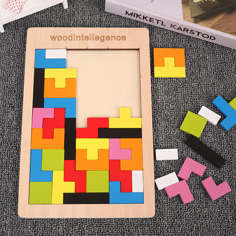 Children's Early Education Wooden Fun Color Classic Tetris Puzzle Toy