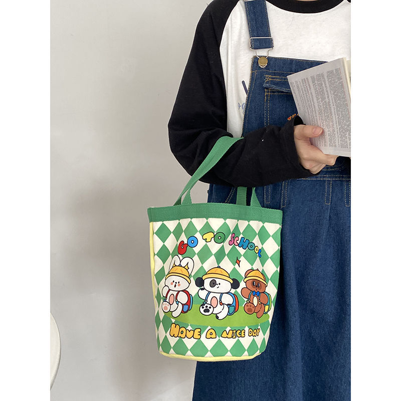 TT19302 Children's Cute Doodle Bucket Bag Cylinder Canvas Bento Bag