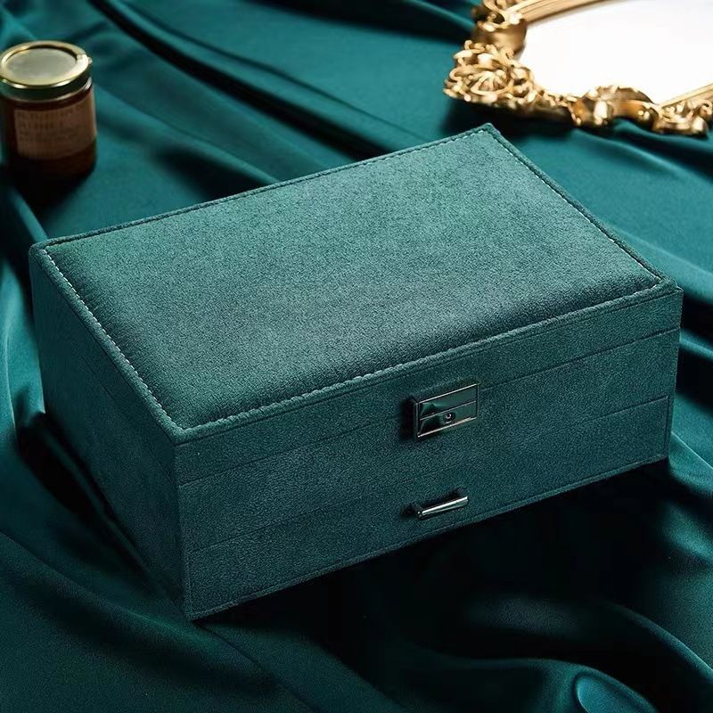 Double-Layer Dark Green Jewelry Box, Large-Capacity Storage Box