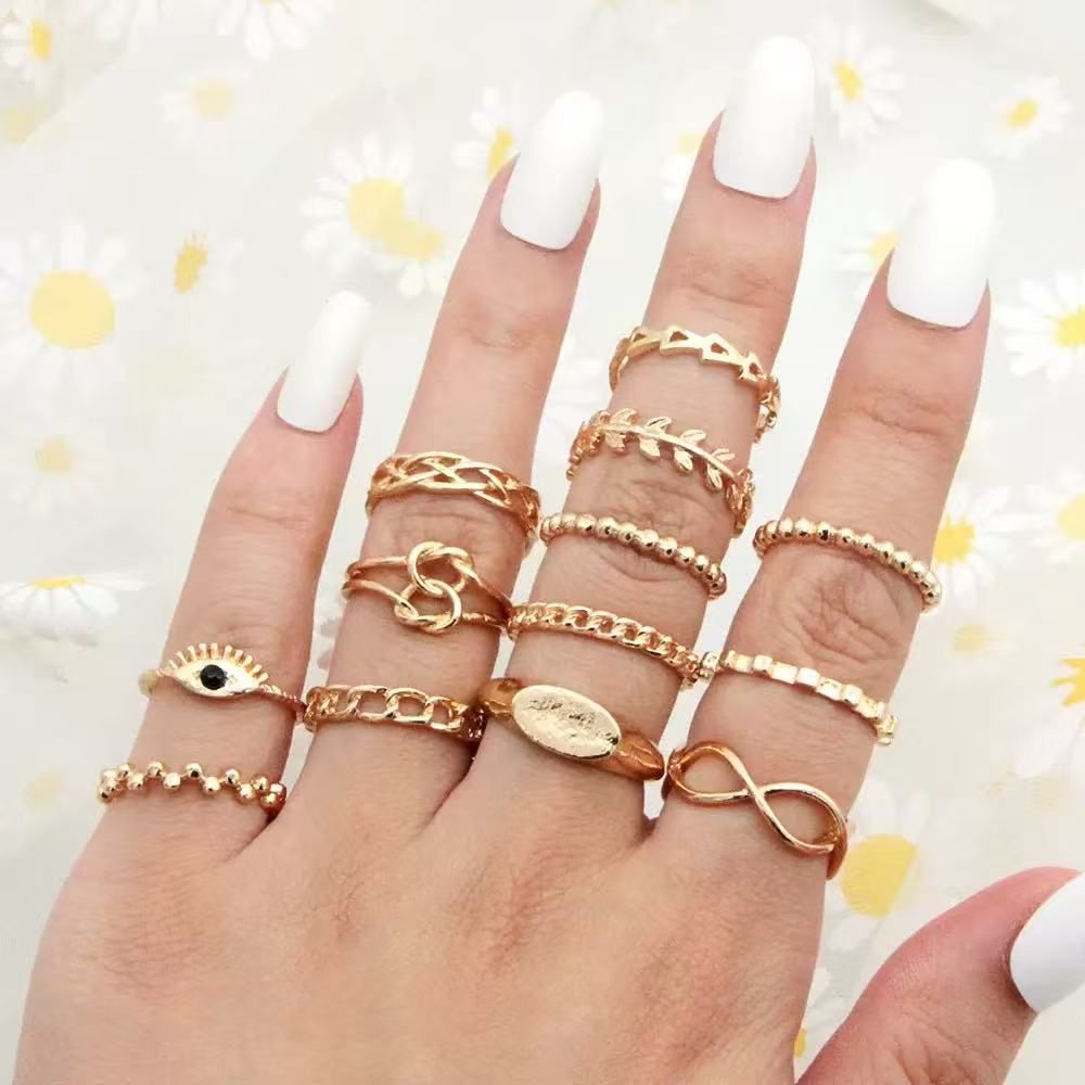 Women's Luxurious Jewelry Ring Set-13 Pieces Gold
