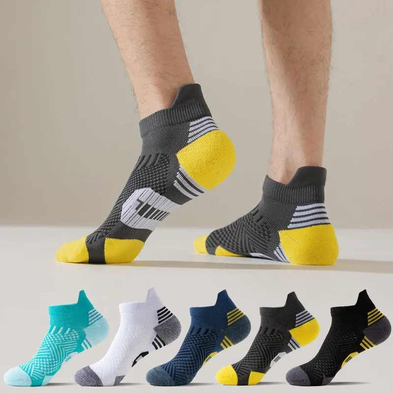 Men's Professional Sports Socks, Quick Dry Fitness Running Socks, Thickened Heel & Toe, Wear Resistant Non-Slip Low Cut Socks for All Seasons
