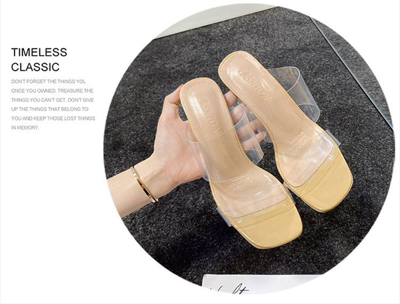600 Women Summer 2021 Girl Sexy Clear  Round Heel Open Toe High Heel Slippers Shoes