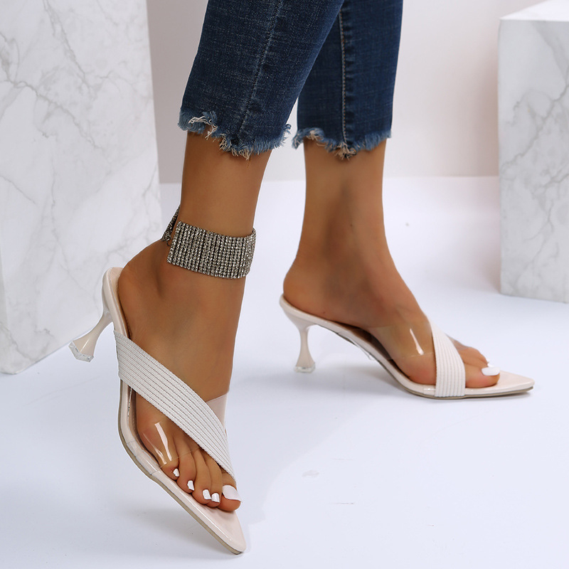 bh236 Womens Sexy Pointed Toe Stilettos Classic Cross Bands Comfortable Low Heel Sandals Dressy Shoes