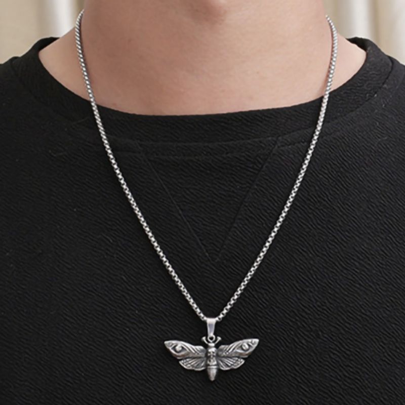 Stainless steel moth necklace trendy hip hop pendant necklace
