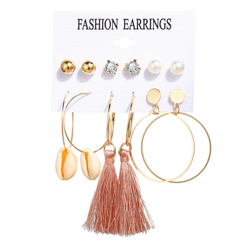5511 6pcs Fashion Women's Earrings Set Pearl Hoop Earrings For Women Female Geometric Crystal Gold Round Drop Earring Trend Jewelry