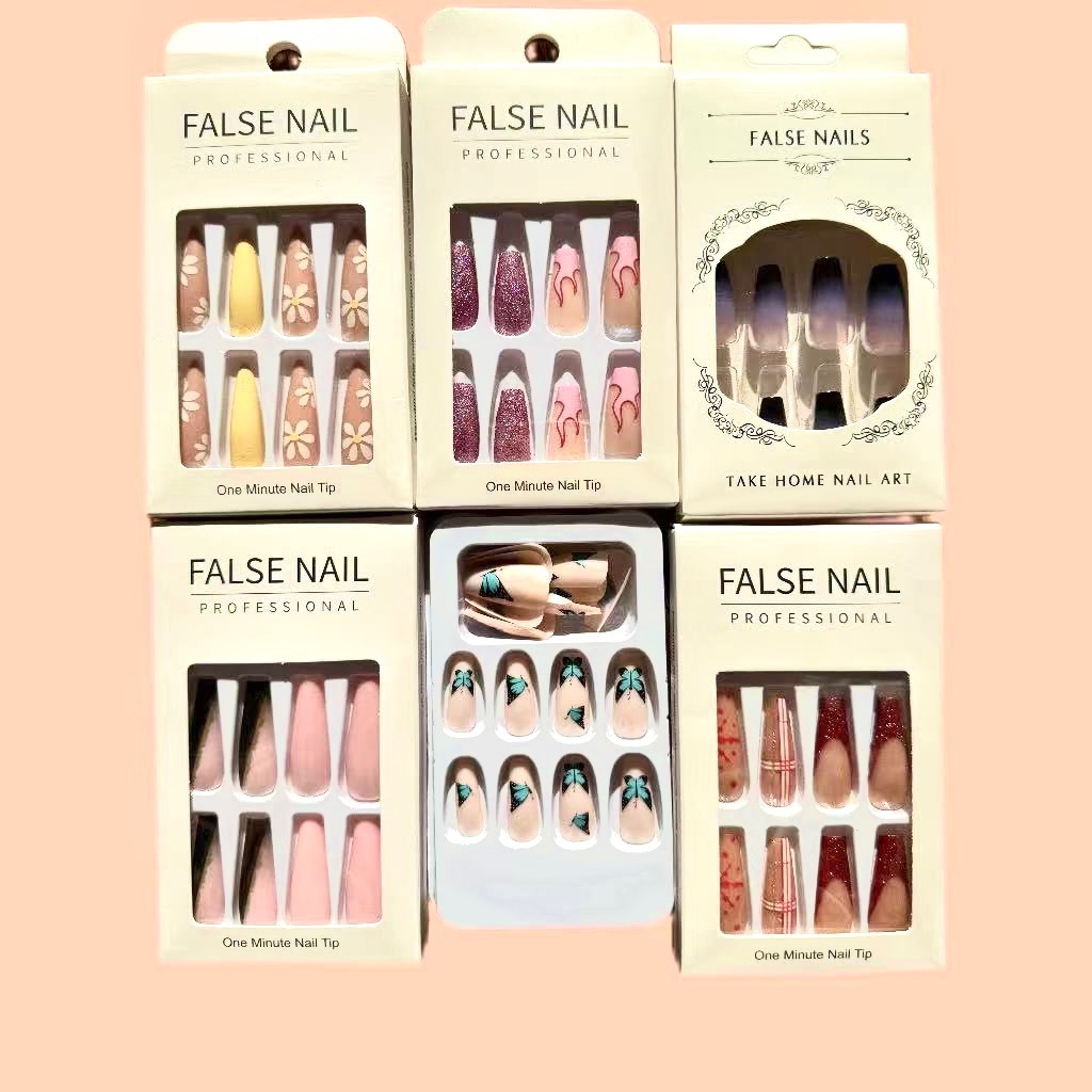 Press on Nail Medium Recyclable False Nails Full Cover Tips Fake Nails 24pcs with Designs Fake Nail for Women and Girls（no glue）