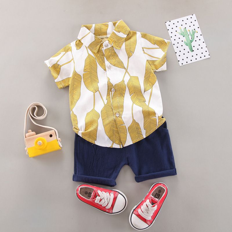 Boys' printed short-sleeved shirt and shorts two-piece set A_37