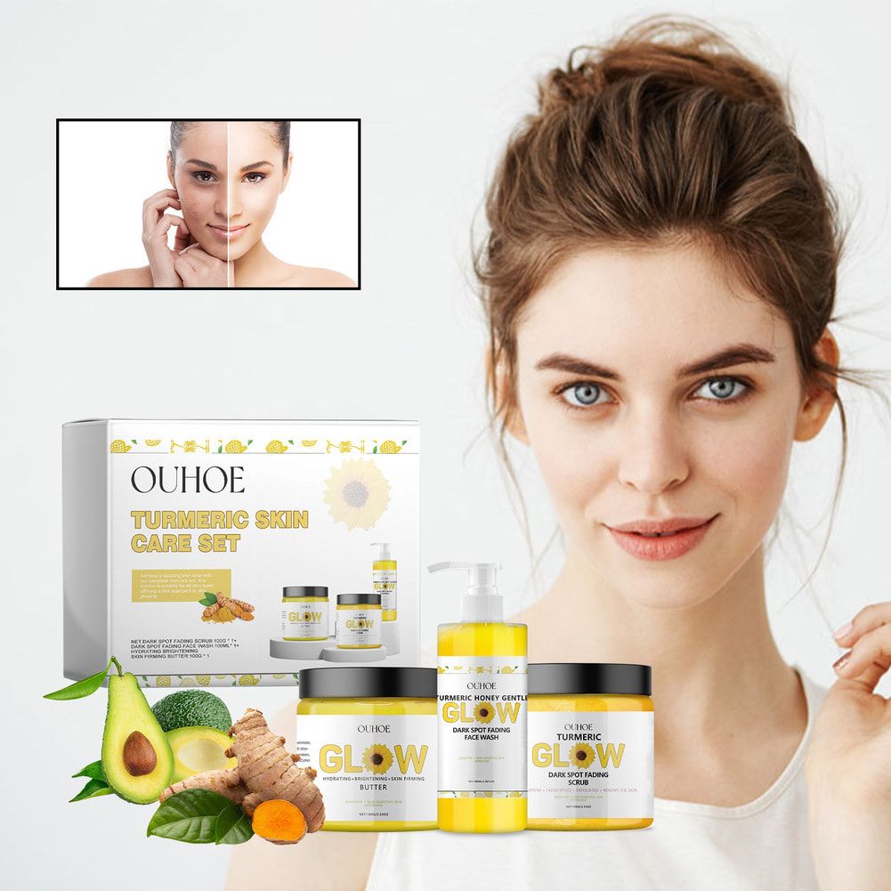 OUHOE Turmeric Face Skin Care Set Temeric Cream Cleaning Face Wash Oil Control Nourishing Skin Exfolianting Cream Face Purifying Cream