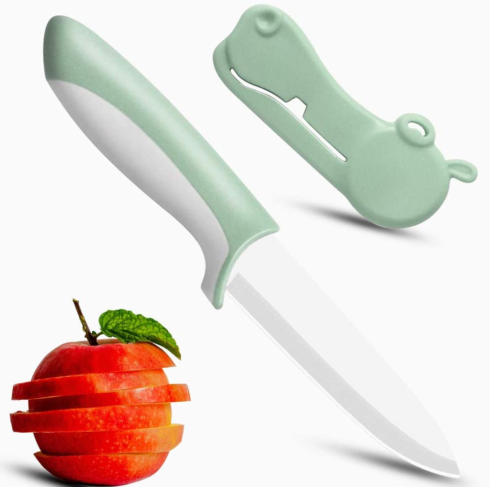 Premium Ceramic Knife 4 inches, Kitchen Paring Knife - Ultra Sharp Fruit Knife for Vegetable Food with Hippo Shaped Cover, Small Portable Pairing Knives Food knife with Sheath