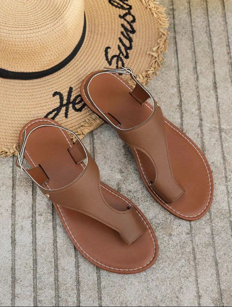 2025 New summer Roman toe flip-flops, fashionable and casual solid-color flat women's sandals