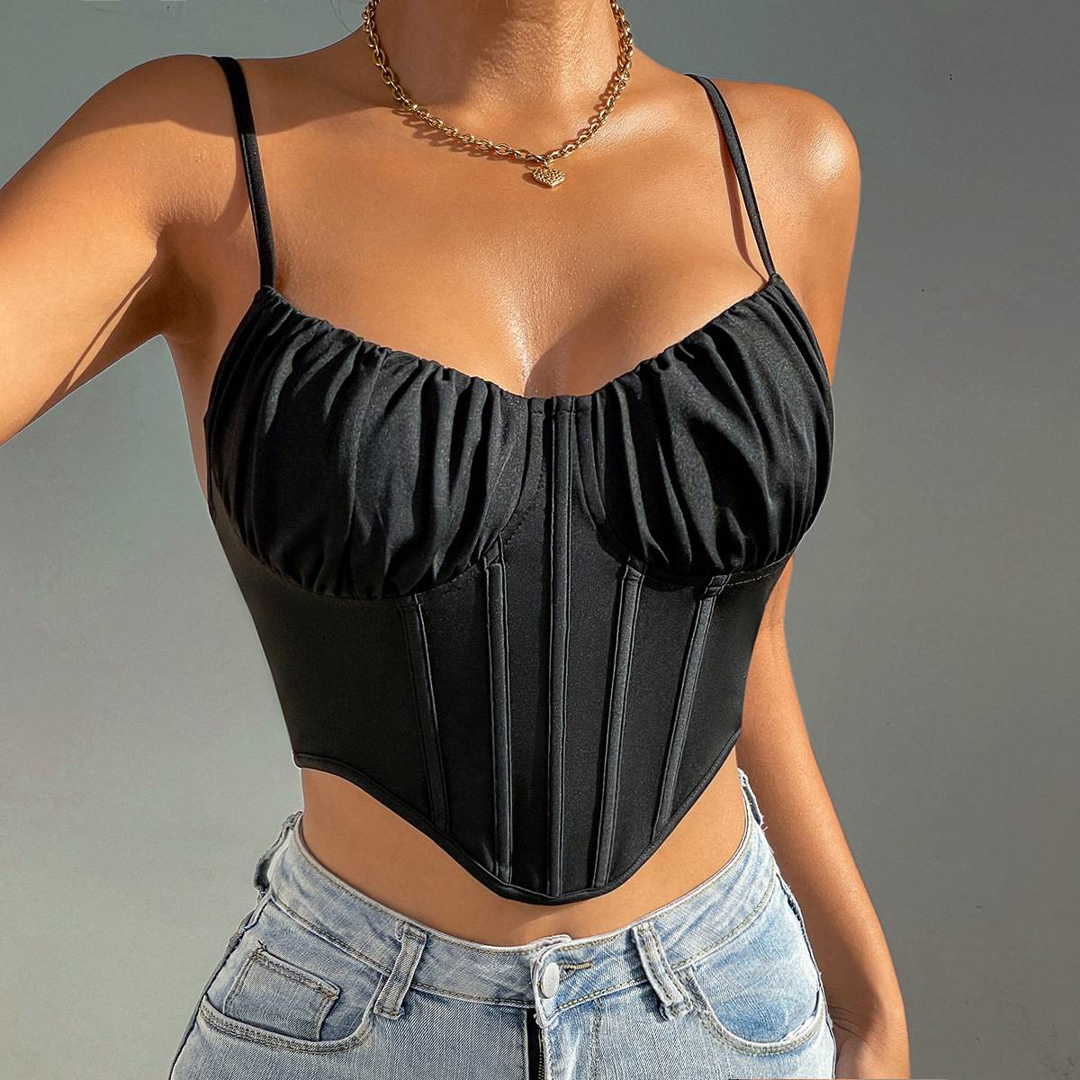A413 Women's Solid Color Versatile Small Vest Short Slim Fit Pleats Vest