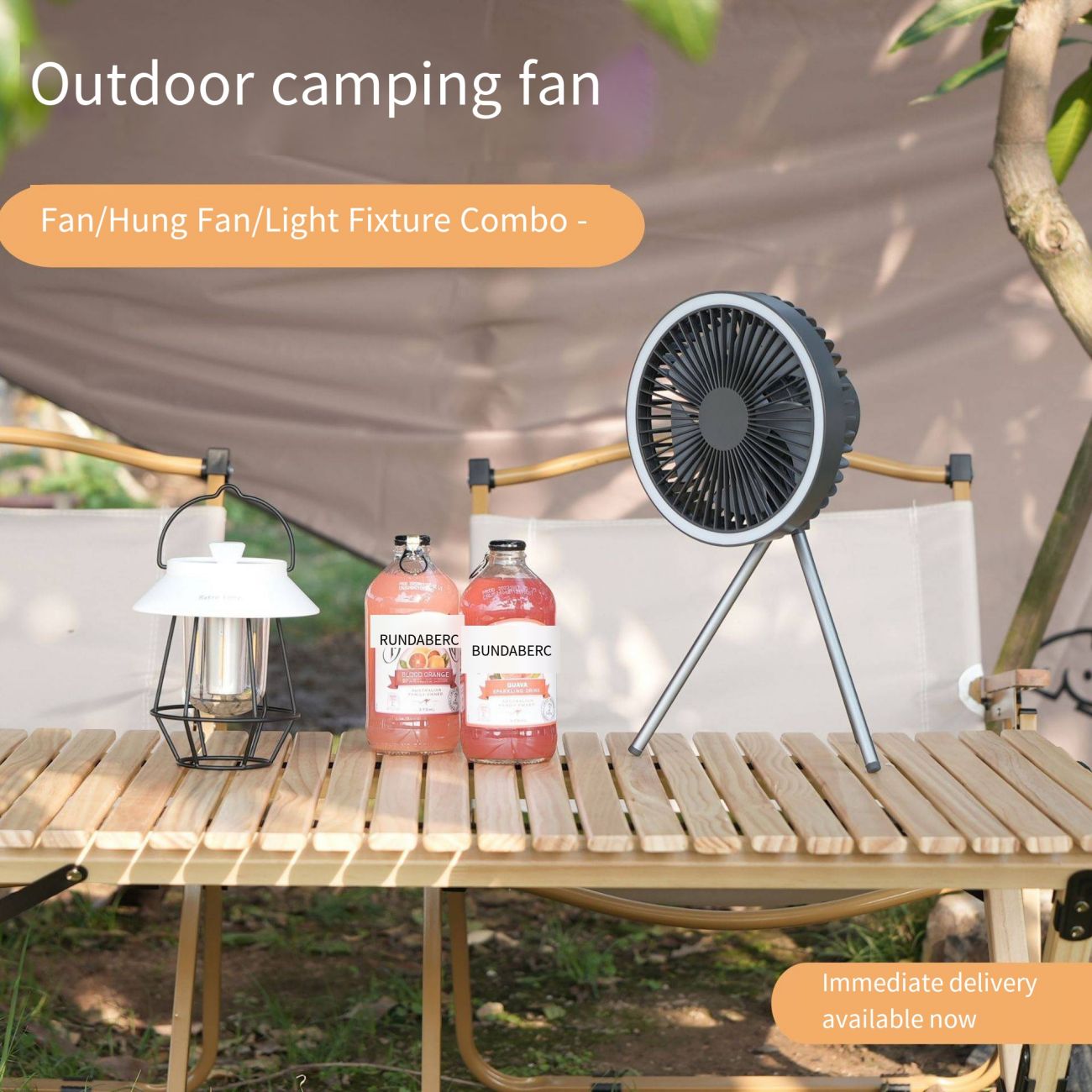 Portable Tripod Outdoor USB Rechargeable Fan, Hanging & Standing 2-in-1 Tent Fan with 7-Color LED Light, Camping Fan for Tent, Outdoor, Travel & Home Use