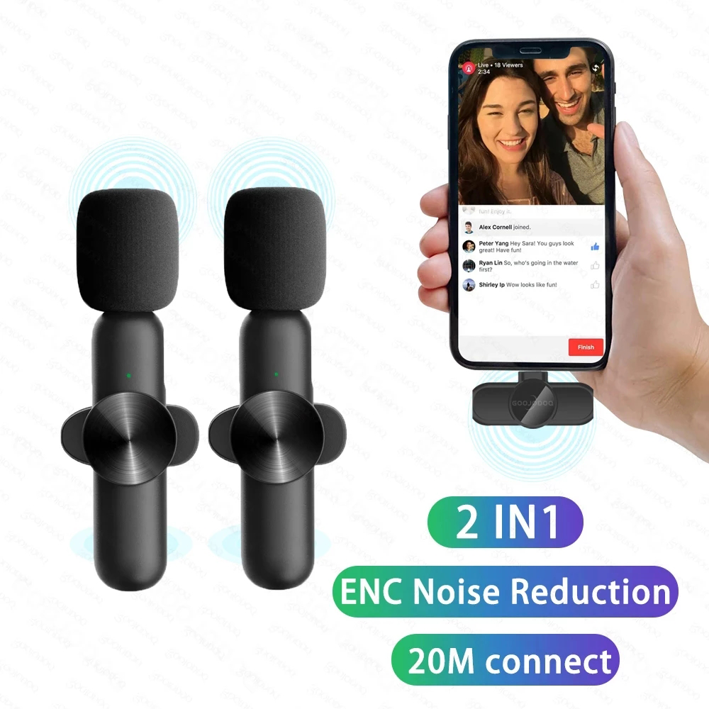 Wireless Lavalier Microphone Portable Audio Video Recording Mini Mic for iPhone Android Live Broadcast Gaming Phone Microfonoe