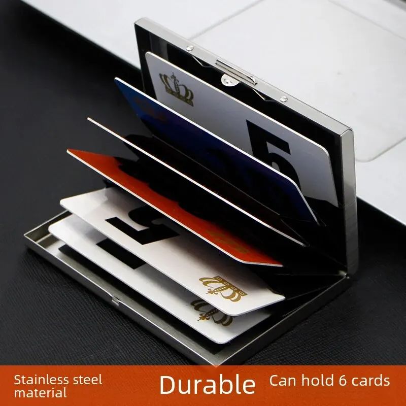 6-card Slot Stainless Steel Metal Card Holder Nfc Anti-theft Brush Magnetic Business Clip Storage Bank Card Box Household