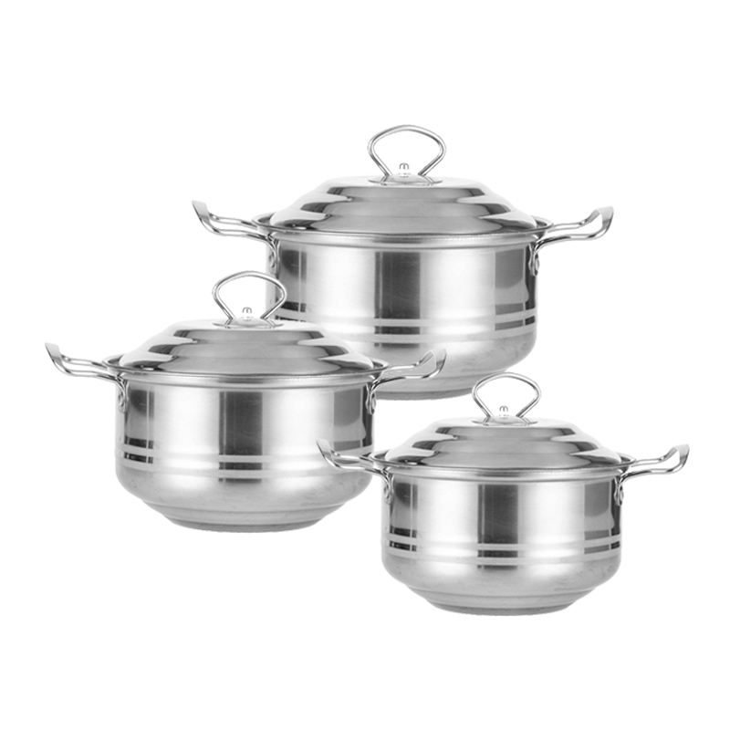 6pcs Stainless steel threaded soup pot  set thickened thin ear pointed bottom pot set 16cm 18cm 20cm