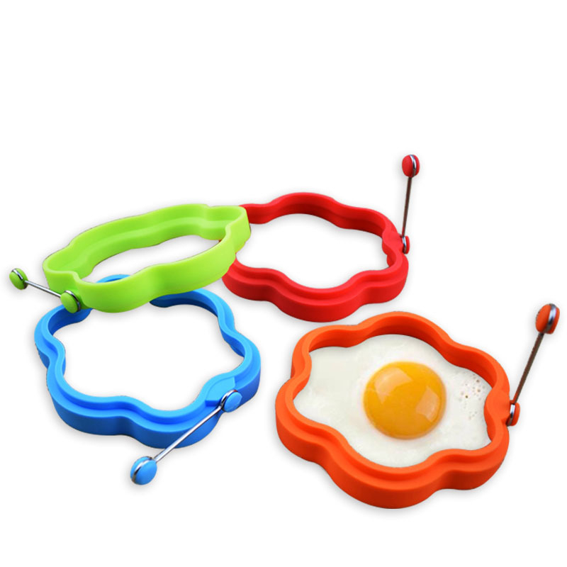 Egg Ring- Fried Egg Mold, Flower Shaped Silicone Egg Poacher, Non Stick Pancake Shaper Mold With Handles