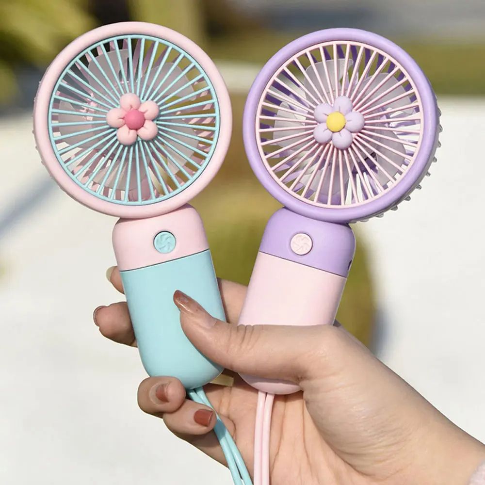Summer Handheld USB Rechargeable Mini Fan Flowers Decoration Portable Cooling Fan with Mobile Phone Holder Function