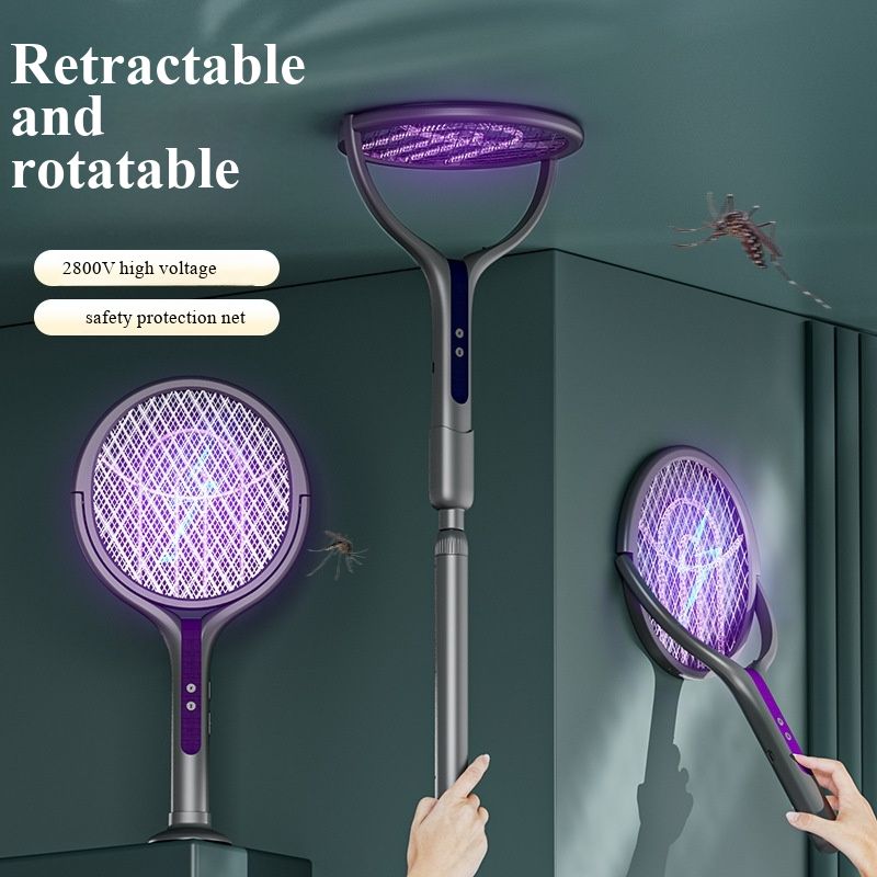 New Telescopic Foldable 2-in-1 Electric Mosquito Swatter Rechargeable Mosquito Killer Lamp Electric Shock UV Mosquito Trap for Home Indoor Outdoor