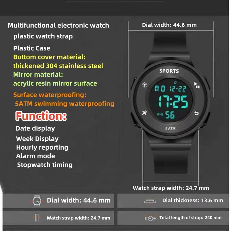 Wrist Watch Waterproof luminous electronic watch Multi functional sports watch CRRSHOP men women Trendy and minimalist watch waterproof Durable to fall Date display Stopwatch timing Alarm mode 