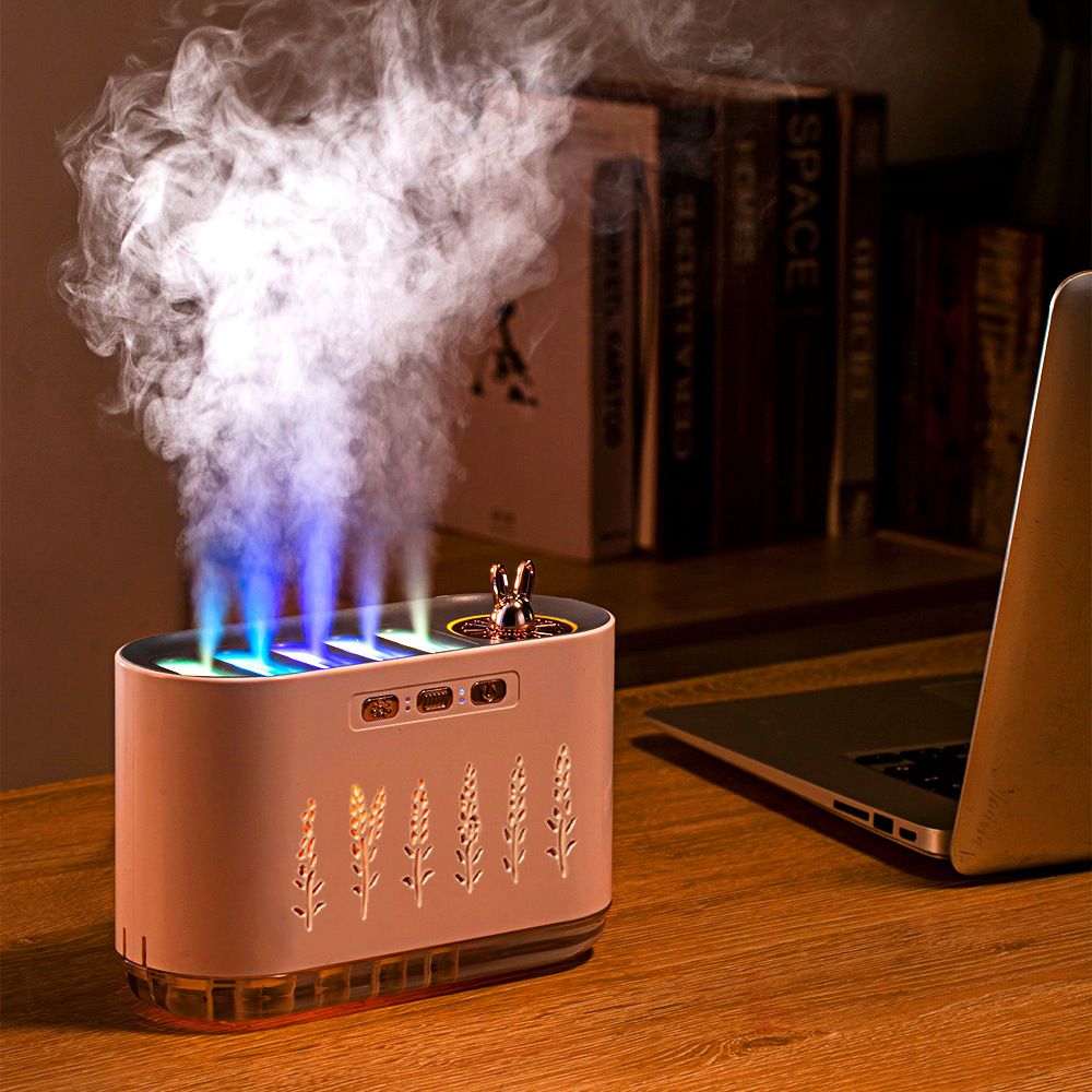 700mL 5-Nozzle Humidifier with RGB Sound-Activated Light, USB-Powered Cool Mist Humidifier, 5×30mL/h Output, 2-in-1 Humidifier & Aroma Diffuser for Bedroom, Office, Home

