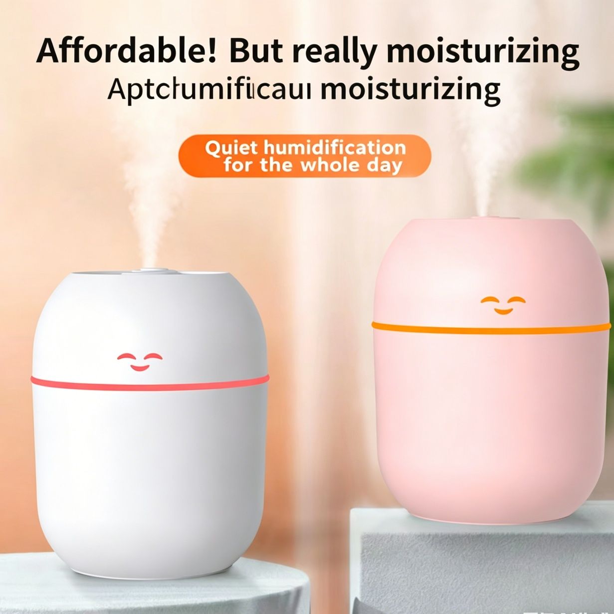 New USB Powered Smile Shape Humidifier Large Capacity Fine Mist Quiet Operation Mini Portable Aroma Diffuser for Car Home Office Desktop Use
