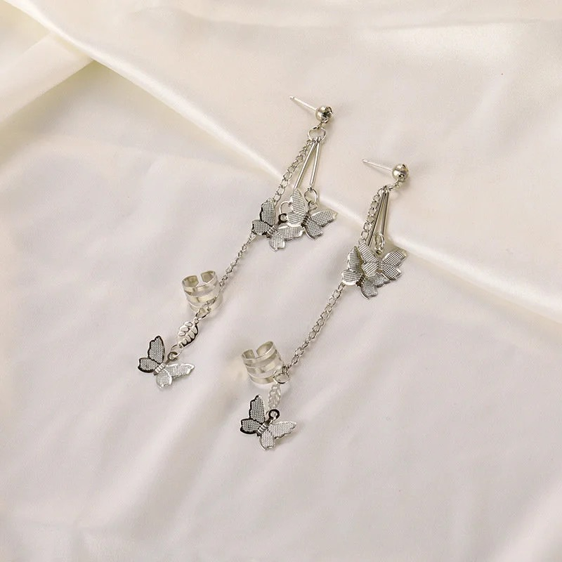 H Women's Butterfly Tassel Pendant Earrings Earrings Earbone Clip Jewelry Gift