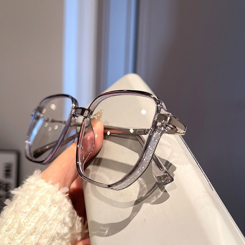 Stylish Glitter Square Round Eyeglasses Frame for Women, Bling Face Slimming No-Makeup Eyewear, Multi-purpose Prescription Optical Glasses & Zero-Degree Plain Glasses, Casual Fashion Accessory for Daily Office Outdoor Wear