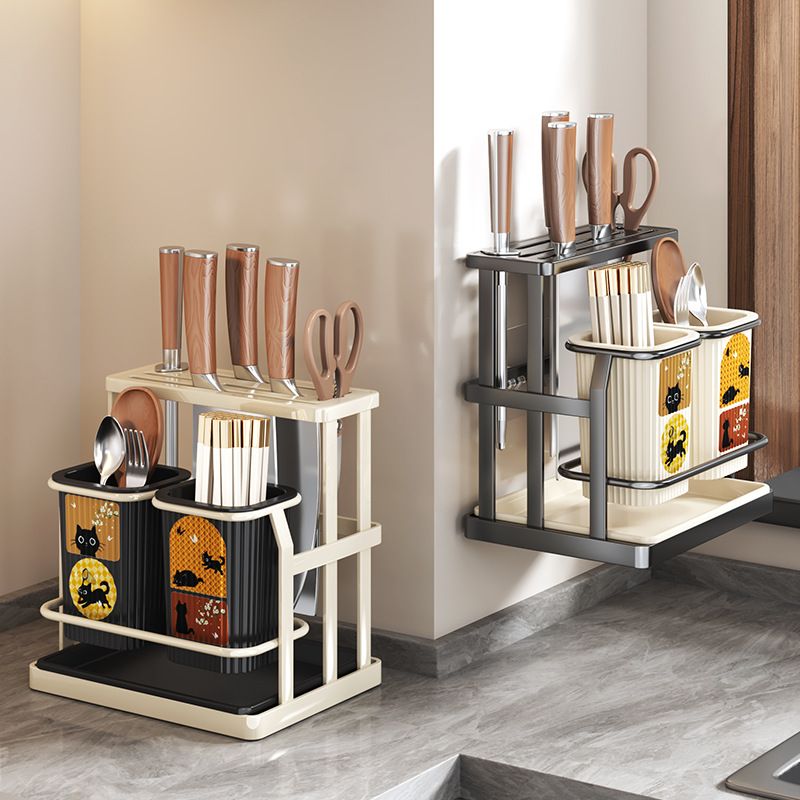 Wall Mounted Kitchen Utensil Storage Rack, Multifunctional Knife Holder Chopstick Cage, Ventilated Drainage Organizer for Countertop & Wall Kitchen Storage