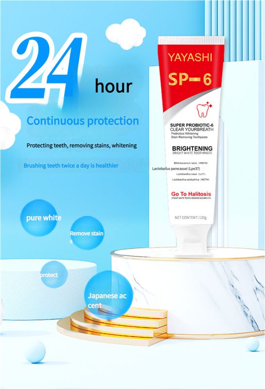 SP-6 Probiotics Whitening and Staining Toothpaste Freshens Breath and Improves Yellow Teeth 120g