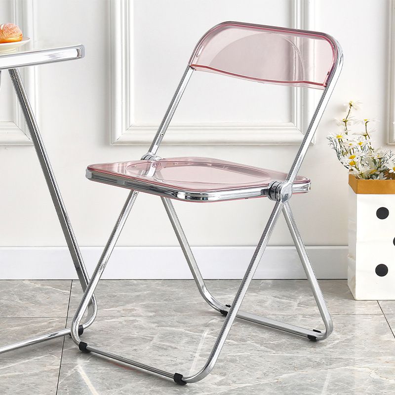 Home transparent folding chair fashionable acrylic crystal chair portable makeup chair ins style internet celebrity photo chair clothing store restaurant chairElectroplating-pink