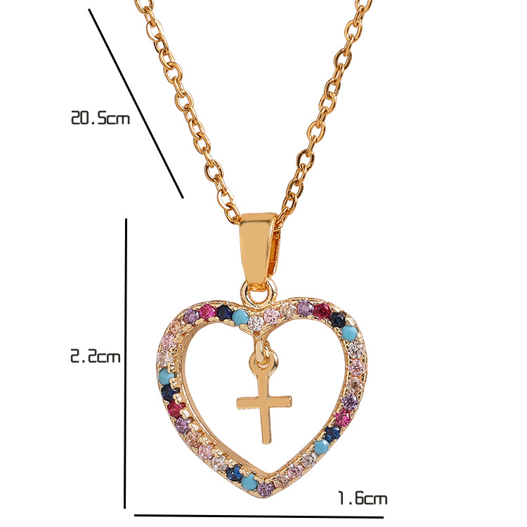 Necklace male female couples jewelry Europe and America fashion New Jewelry love Micro inlaid colored zircon geometry cross Pendant Heart shaped necklace CRRSHOP men women Colorful gold necklace lovers 