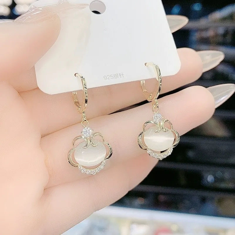 H23 Women's Opal Ruyi Ping An Lock Pendant Earrings Jewelry Gift