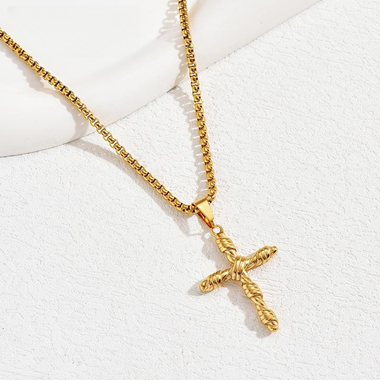 Cross Pendant Necklace Europe and America Personalized trend male female jewelry gold necklace Stainless steel Cuban Chain golden Hip Hop necklace CRRSHOP unisex men women Non fading Allergy prevention necklace birthday gift present