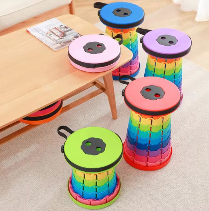 Portable Rainbow Design Adjustable Lightweight Retractable Stool With Handle Strap