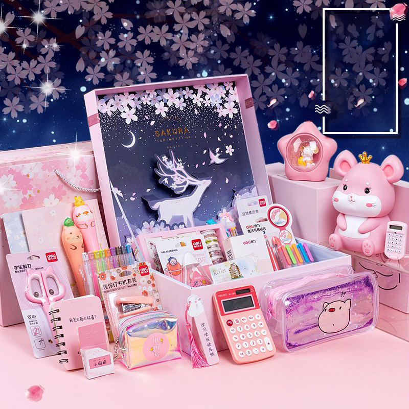 Deli stationery set student school supplies, primary school, junior high school, high school holiday gifts and gifts, exquisite three-dimensional starry sky gift box packaging, stationery luxury gift package