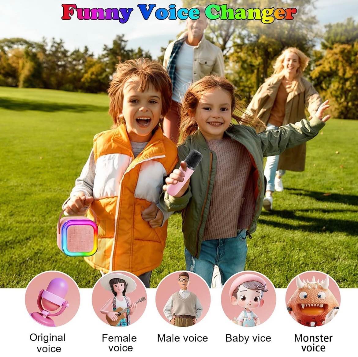 Mini Karaoke Machine, Portable Bluetooth Speaker with 2 Wireless Microphones, Outdoor Live Home K-song Bluetooth Audio with Microphone, Christmas and Birthday Gifts Suitable for Girls and boys