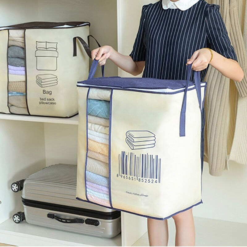 0085 Futon Storage Bag Non-Woven Fabrics Transparent Visual Window for Quilt Storage Household Items Storage Bag