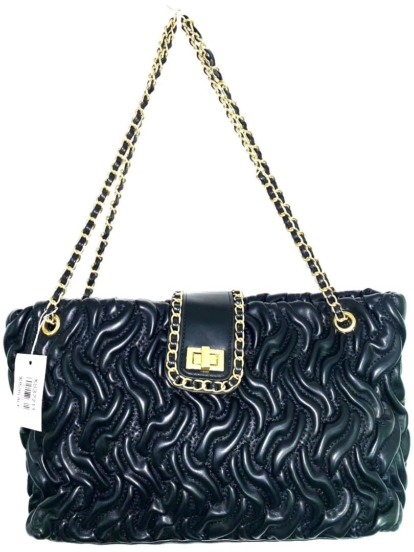 Midi size Black shoulder bag for ladies. Beautiful handbag with chain strap for women