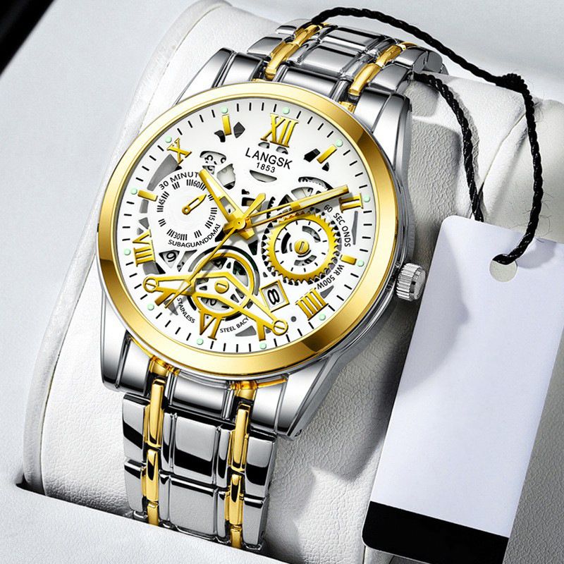 Quartz Mens Watches Stainless Steel Waterproof Watches for Men,Night Light Calendar Chronograph Watch for Men