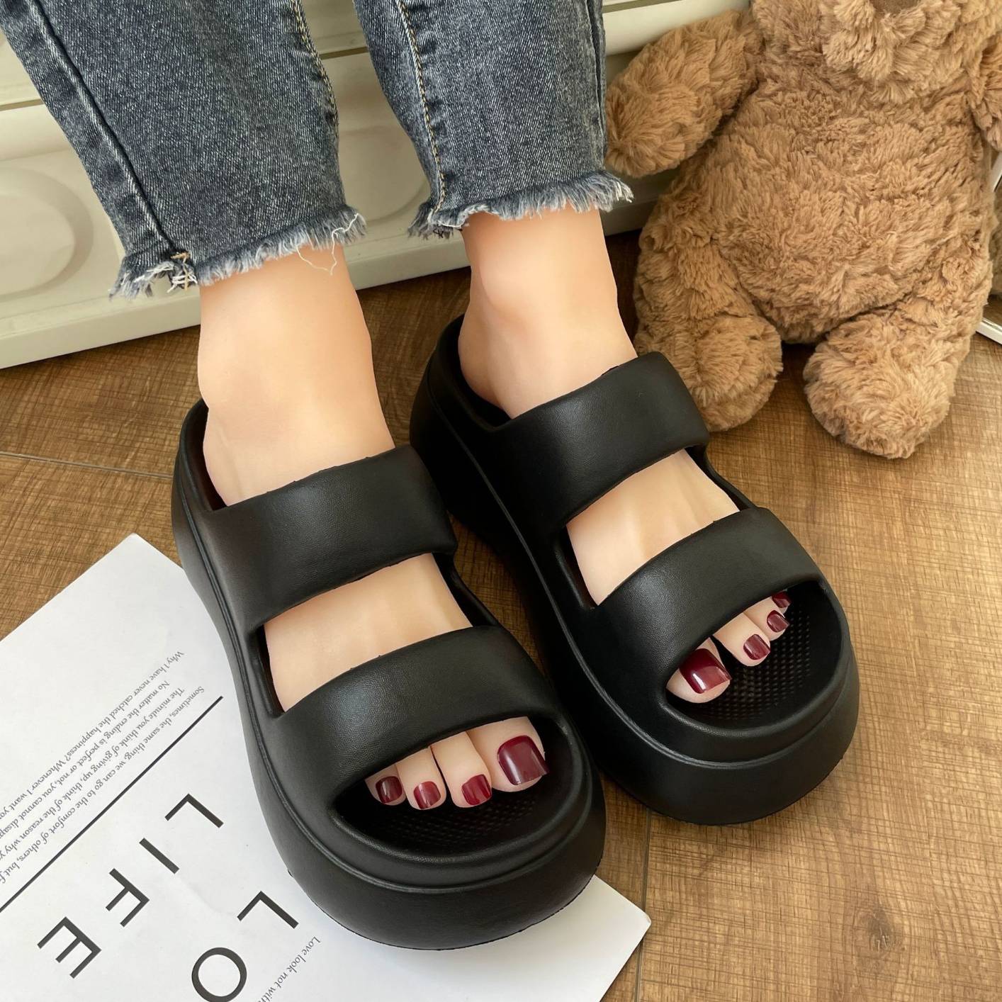 1008 Women's Simple Eva Platform Slippers Anti-Slip Solid Color Slippers