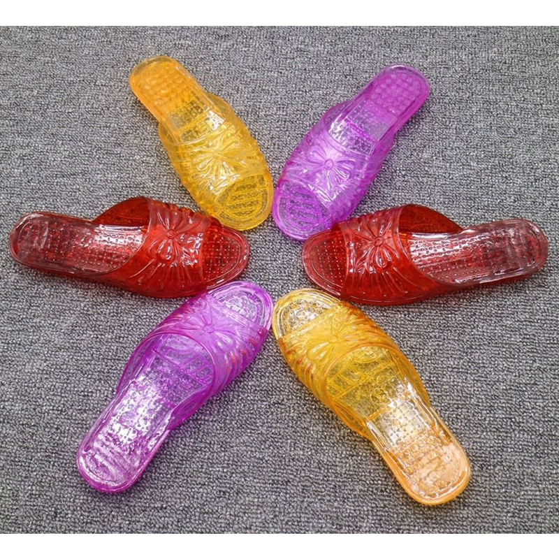 288 Bath Slippers Jelly Transparent Crystal Plastic Flat Heel Ladies Slides for Women Mules Slip On Shoes