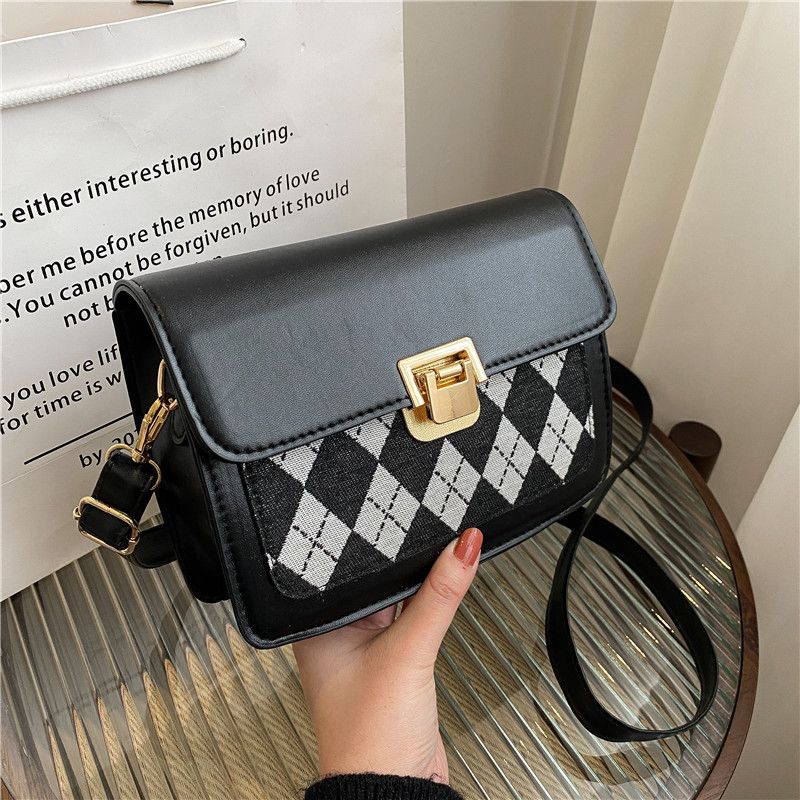 Korean patchwork women's bag 2025 new fashion spring retro texture crossbody bag Ring-lattice leisure foreign style small square bag