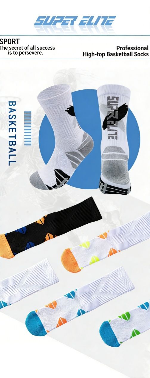 Men's High-Calf Marathon Running Socks, Professional Basketball Socks with Thickened Terry Sole, Cushioned Shock Absorption Athletic Socks for Running, Basketball, Training
