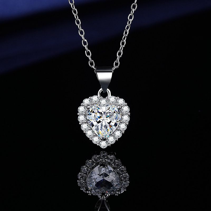 TZ-02 1CT Special Shape Cut Moissanite Heart Pendants For Women  Necklace Earrings Rings Sets Bride Wedding Party 925 Sterling Sliver Plated 18k White Gold Jewelry