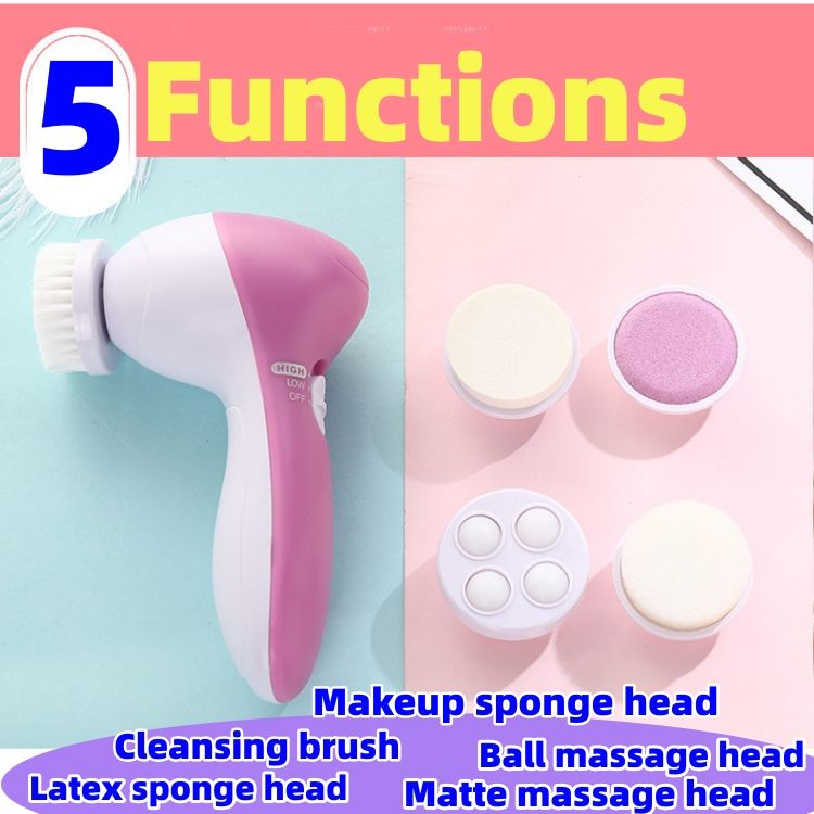 Facial washing machine care tools multi-function Five in one Facial cleaner face Massager Electric rotate cosmetic instrument pore Cleaner CRRSHOP ultrasonic Latex sponge head ,Makeup sponge head ,Cleansing brush ,Matte massage head ,Ball massage head