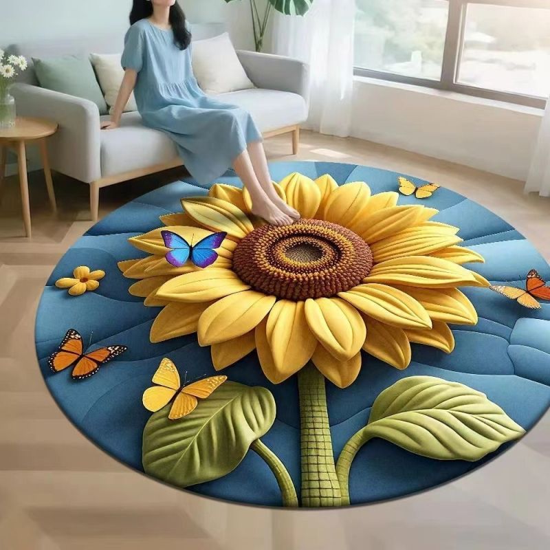 3D sunflower round crystal velvet floor mat, sofa, coffee table, large size 100*100cm,80*80cm,60*60cm,50*50cm,40*40cm,living room decoration mat, bedroom bedside carpet, dressing room carpet