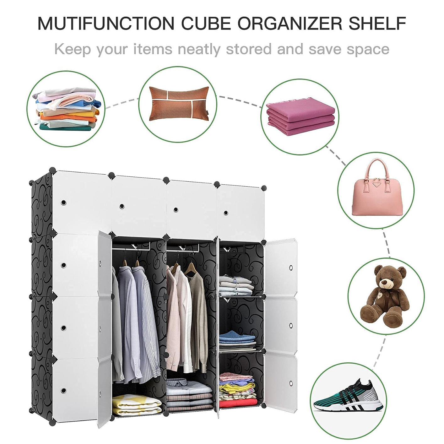 L456456 Portable Wardrobe Closets DIY Cube Storage for Space Saving, Upgraded Combination Bedroom Armoire with Lock, Storage Organizer, Clothes Dresser, Closet Storage Organizer